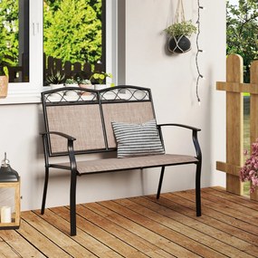 Banco jardim para 2 pessoas 71 x 105 x 93 cm em metal resistente com tecido respirável e carga máxima de 300 kg para jardim, varanda Castanho claro +