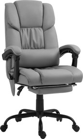 Cadeira de escritório com função de massagem, apoio para os pés, altura ajustável, encosto reclinável, comando com fio e rotação de 360° cinzento