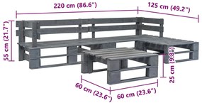 4 pcs conjunto lounge de jardim paletes madeira cinzento