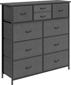 HOMCOM Cômoda, Aparador com Gavetas de Tecido, 10 Compartimentos, Estrutura Metálica, 100x30x100cm, Preto | Aosom Portugal
