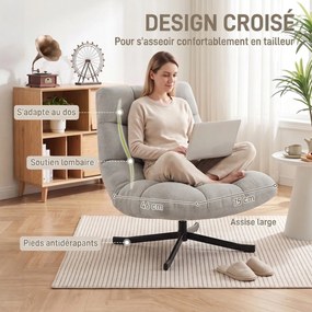 Poltrona de Sala Giratória, 95 x 75 x 90 cm, Revestimento em Tecido de Chenille, Cinzento-Claro