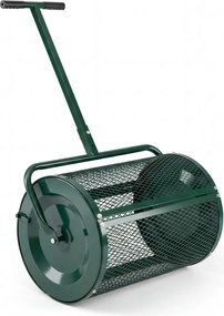 Espalhador de composto para Jardim de 31 cm com rolo para turfa e cabo em T ajustável em altura, com cesto de malha metálica para jardim ou relvado, V