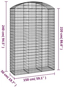 Cesto gabião arqueado 150x50x220/240 cm ferro galvanizado