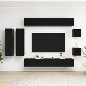 vidaXL 8 pcs conjunto de móveis de TV contraplacado preto