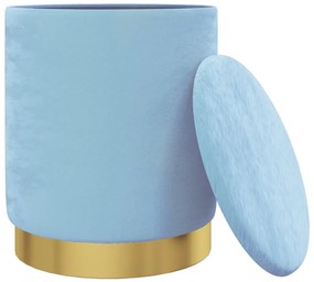 Banqueta com arrumação redonda veludo 31 x 37 cm azul-claro