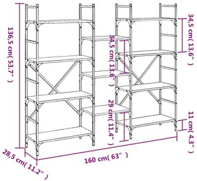 Estante 160x28,5x136,5 cm derivados de madeira cinzento sonoma