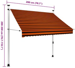 Toldo retrátil manual 200 cm laranja e castanho