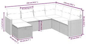 7 pcs conjunto de sofás p/ jardim com almofadões vime PE bege