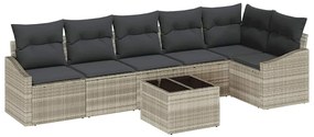 Conjunto de Jantar de Jardim 7 Peças com Almofadas Cinzas em Rattan