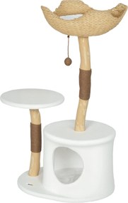 Árvore para gatos com torre de brincadeiras, arranhadores, plataforma, cama, compartimentos abertos e almofada macia lavável, 55 x 45 x 102 cm, branco