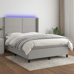 vidaXL Cama box spring c/ colchão e LED 140x190 cm tecido cinza-claro