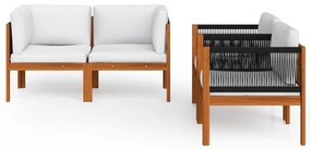 5 pcs conjunto lounge jardim c/ almofadões acácia maciça creme