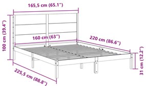 Cama extra longa sem colchão 160x220 cm madeira maciça