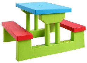 Conjunto de mesa e banco infantil para exterior com guarda-sol para crianças Mobiliário de piquenique para crianças 67 x 41 x 47 cm Multicolor