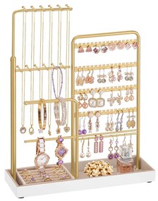 Suporte para joias em metal com bandeja em veludo 10 x 30,6 x (30,9-47,5) cm dourado