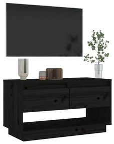 Móvel de TV 74x34x40 cm madeira de pinho maciça preto