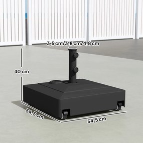 Base para Chapéu de Sol Quadrada com Rodas para Postes Ø35/38/48 mm, Recarregável com Areia 61 kg ou Água 40 kg Preto