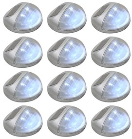 Candeeiro de parede solar LED exterior 12 pcs prateado redondo