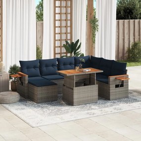 vidaXL 8 pcs conjunto sofás p/ jardim c/ almofadões vime PE cinzento