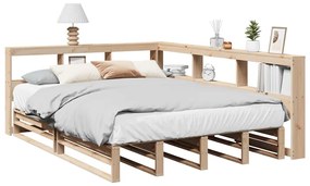 vidaXL Cama com estante sem colchão 140x190 cm pinho maciço