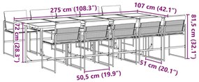 11 pcs conj. de jantar p/ jardim c/ almofadões textilene preto