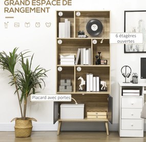 Estante, armário de arrumação com 6 prateleiras, 80 x 35 x 180 cm, em tom natural e cinzento escuro