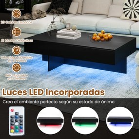 Mesa de centro  120 x 70 x 35 cm moderna com LED com 3 gavetas de arrumação, para sala de estar Preta
