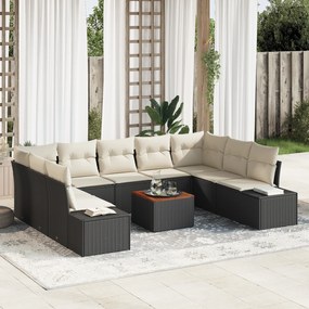 Conjunto de Sofá para Jardim 10 Peças com Almofadas Preto Polirattan A