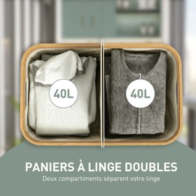 Cesto de roupa suja dobrável de dupla camada, 80 L, 54 x 34 x 58,5 cm com tampa e pegas ranhuradas, bege