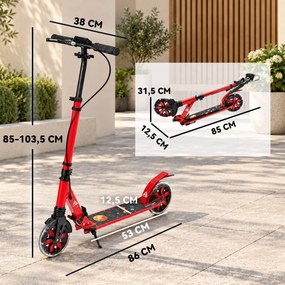 Trotinete Dobrável para Adolescentes e Adultos Rodas Luminosas Guiador Ajustável Travão Duplo Amortecimento Vermelho