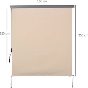 Toldo exterior enrolável de 2,5 x 1,6 m com manivela, em alumínio e poliéster de 280 g/m² com proteção UV50+, cor creme