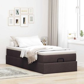 Estrutura cama otomana colchão 90x200 cm tecido castanho escuro