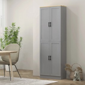 Armário de Cozinha com 4 Portas e Prateleiras Ajustáveis Anti-Tombo 60x30x171 cm Cinzento