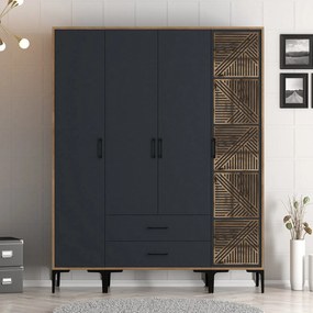 Roupeiro Kumsal STP – Nogueira e Antracite – 160x47,5x201,4 cm
