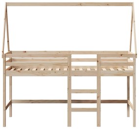 Cama alta c/ escada e telhado 90x200 cm pinho maciço