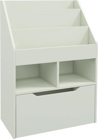 Estante de Madeira para Brinquedos com 3 Compartimentos 2 Prateleiras e Gaveta Móvel com 4 Rodas 60x29,9x90 cm Verde