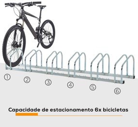 Estacionamento para 6 Bicicletas Suporte de Aço para Estacionar Bicicletas no Chão para Interior e Exterior 179x33x27 cm Prata