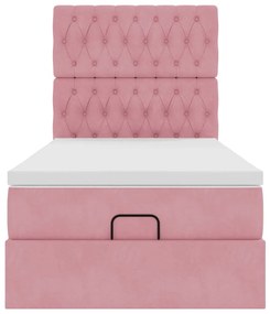 Estrutura de cama otomana com colchões rosa 90x200cm veludo