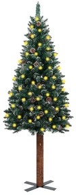 3077762 vidaXL Árvore de Natal fina c/ LEDs/madeira/neve branca 150 cm verde