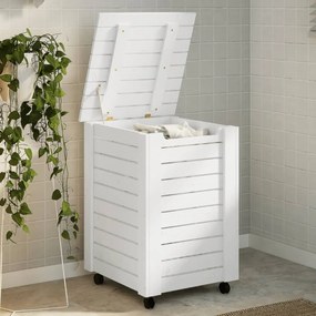 vidaXL Cesto de roupa com rodas RANA 45x45x64 cm pinho maciço branco