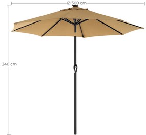 Guarda-sol Ø 3 m com iluminação solar LED Taupe
