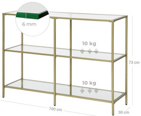 Mesa de consola em vidro temperado 100 x 30 x 73 cm dourado