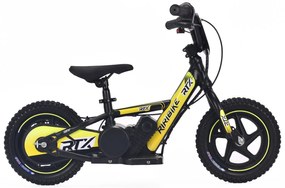 Bicicleta eléctrica para crianças RIRIBIKE RTX3 24V (12"), bateria de lítio, motor de 100W, travão de disco, assento ajustável em PU macio amarela