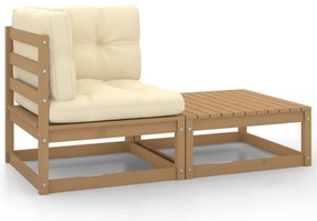 2pcs conj lounge jardim c/ almofadões pinho maciço castanho-mel
