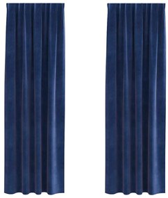 Cortinas Blackout vidaXL com fita superior 2 pcs Veludo Azul Escuro