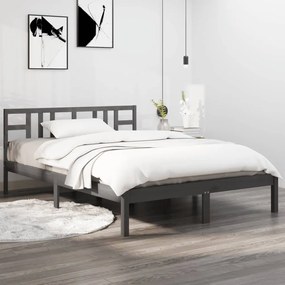 3105382 vidaXL Estrutura de cama casal 135x190 cm madeira maciça cinzento