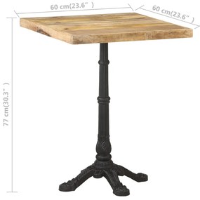 Mesa bistrô 60x60x77 cm madeira de mangueira áspera