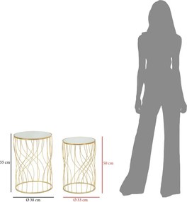 CONJUNTO DE 2 MESAS DE APOIO LIGNE Ø 38X55-33X50 CM DOURADO