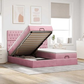 vidaXL Estrutura de cama otomana com colchões 180x200 cm veludo rosa