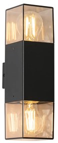 Candeeiro de parede exterior preto com abajur fumê 2-luzes IP44 - Dinamarca